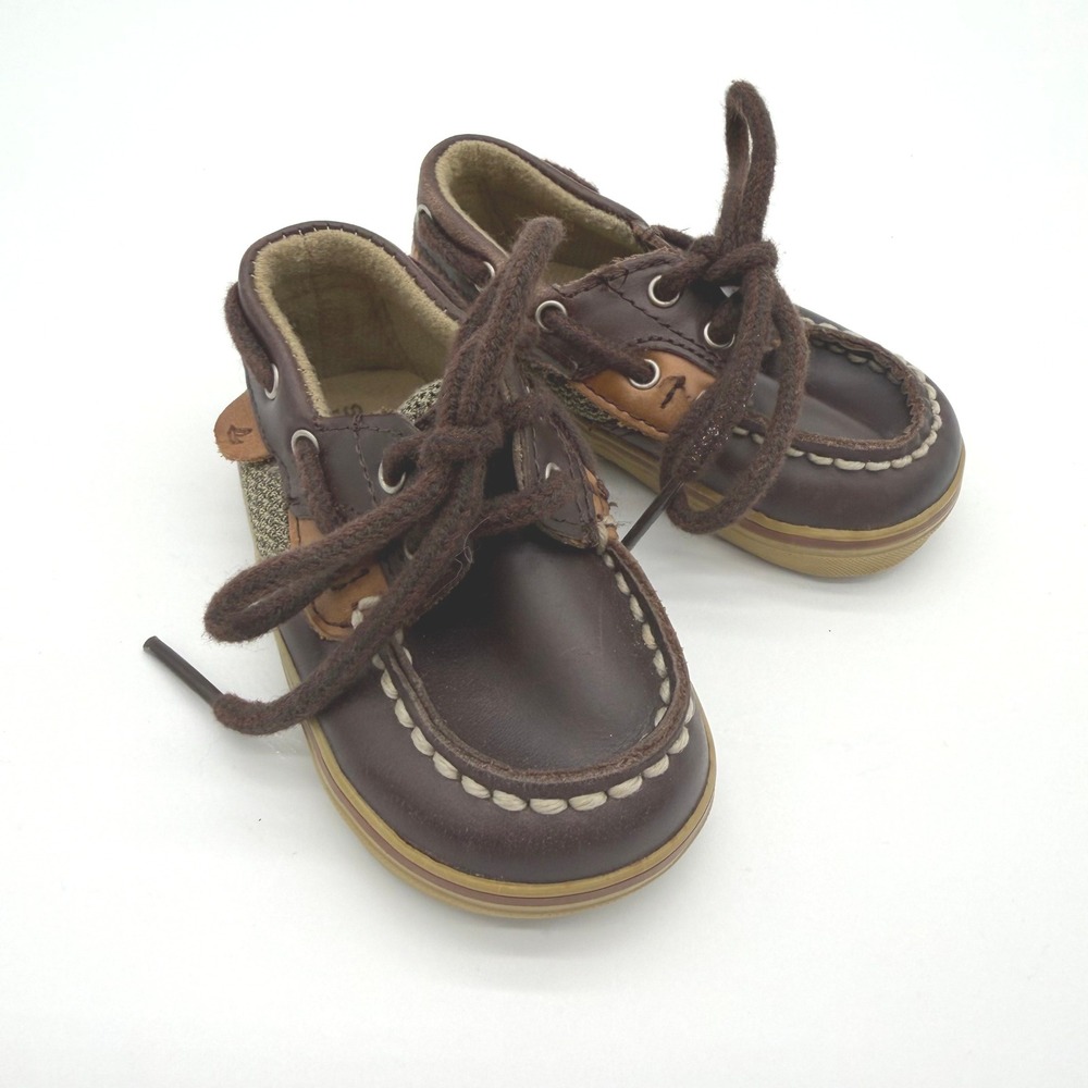Sperry Bluefish Prewalker Kids Size 2M Brown Leather Boat Shoes PB31924
